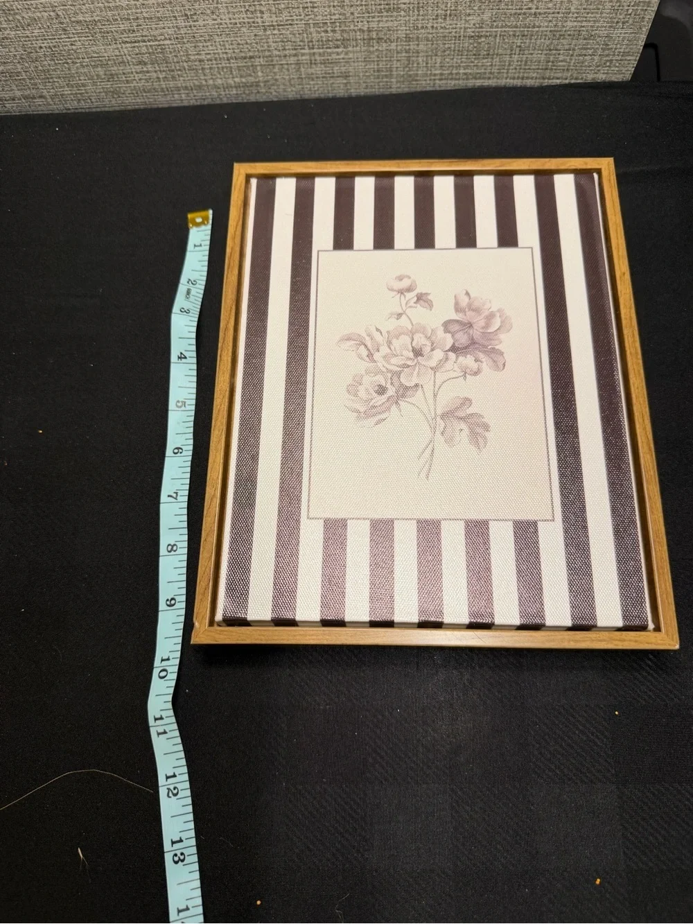 Floral Stripe Framed Wall Art - Cream & Brown